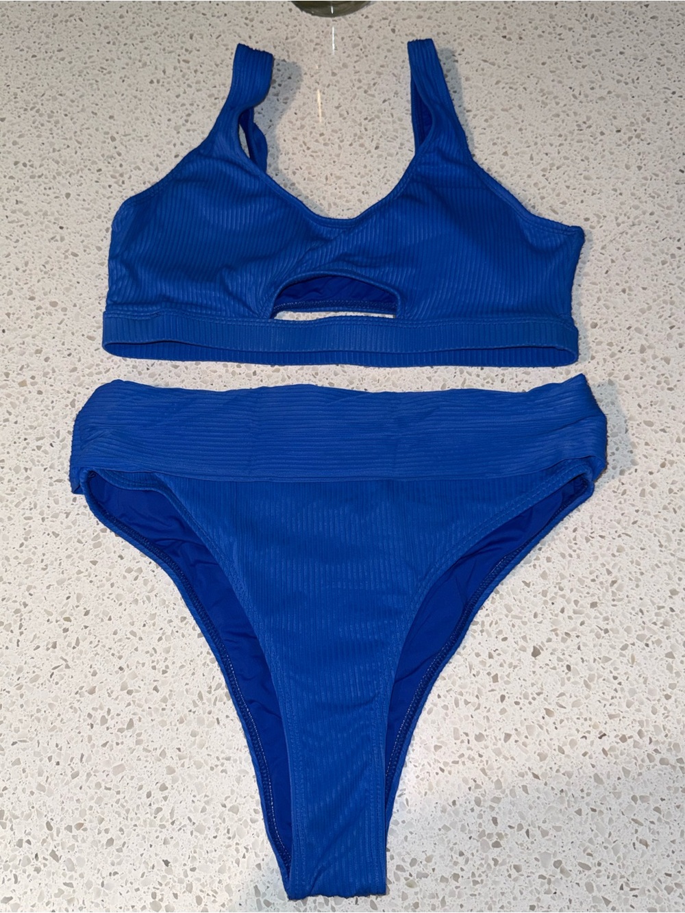 Women’s Blue Ribbed Cutout Bikini Set